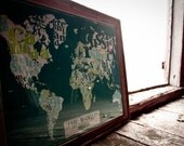 LARGE hand-pulled screenprint Political World Typography Map 22"x30"