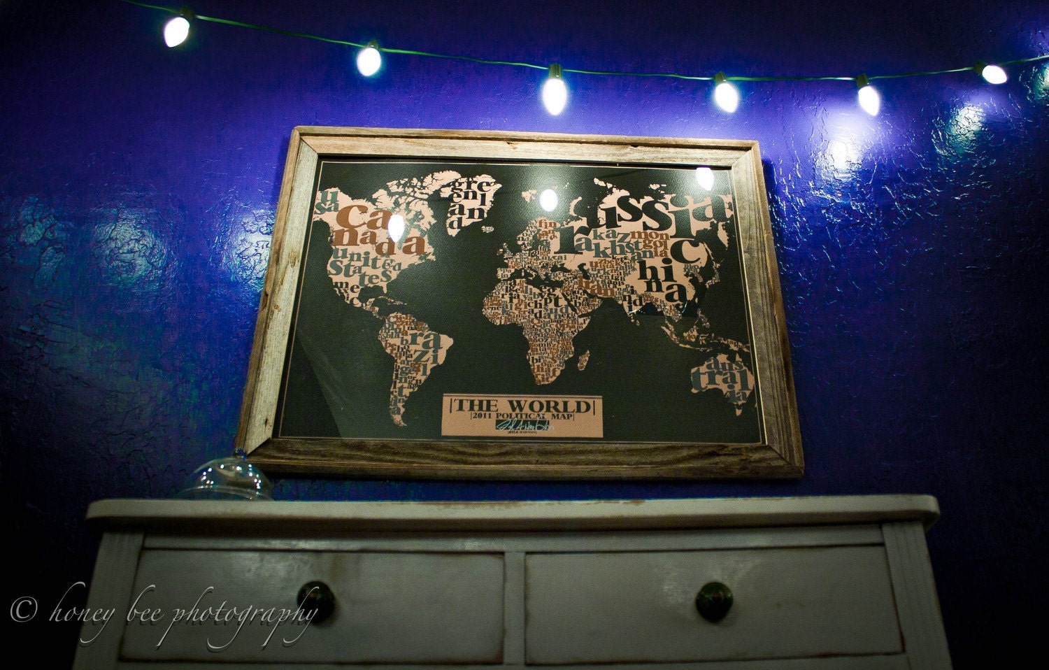 LARGE hand-pulled screenprint Political World Typography Map 22"x30"