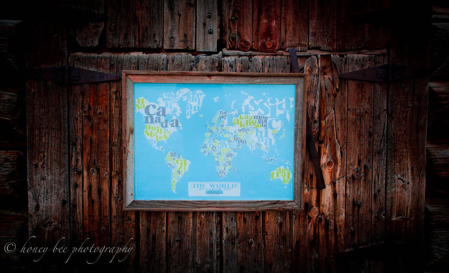 LARGE hand-pulled screenprint Political World Typography Map 22"x30"