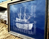Old Ship Diagram- screen printed Nautical POSTER - large 22x28