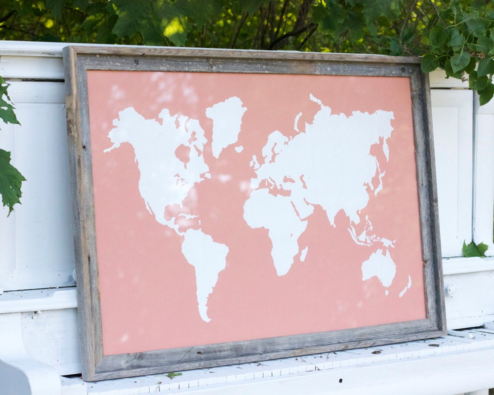 Giant Modern World Map Print Poster - 24x36 - Coral and White