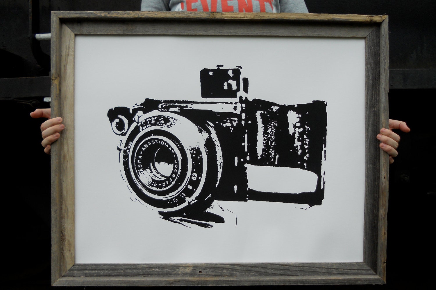 BIG Old Fashion Camera- Black Hand Pulled Screen Print 18x24 on 22x28