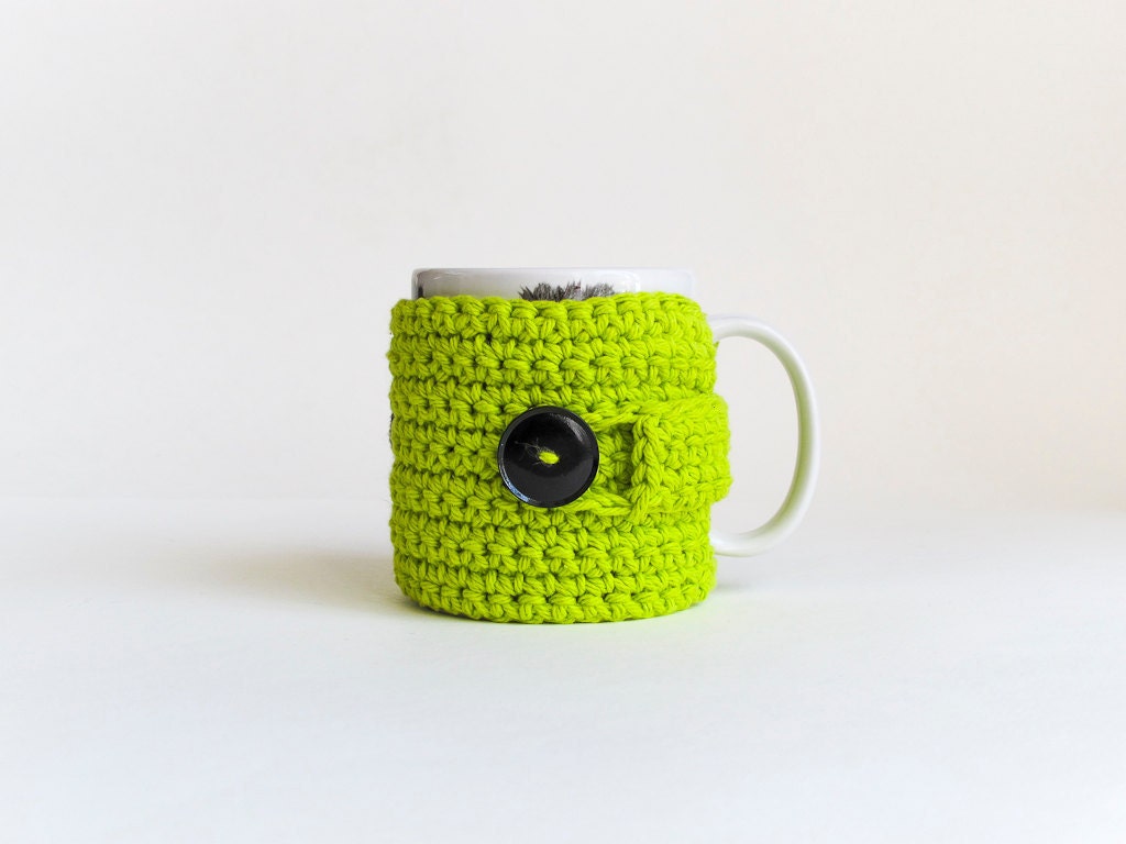 Lime Green Mustache Cozy - Mustache Mug Cozy