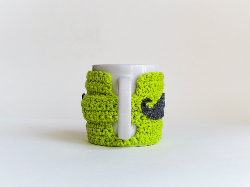 Lime Green Mustache Cozy - Mustache Mug Cozy