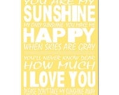 You Are My Sunshine, My Only Sunshine - 13x19 Poem Print - Modern Nursery Decor - Choose Your Colors - Pink, Green, Blue, Yellow and More