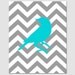 SALE - Modern 8x10 Chevron Bird Silhouette Print - Aqua, Gray, White
