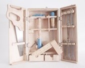 Vintage Toy Child Tool Box Case Boys Girls Wooden Toy Toolbox