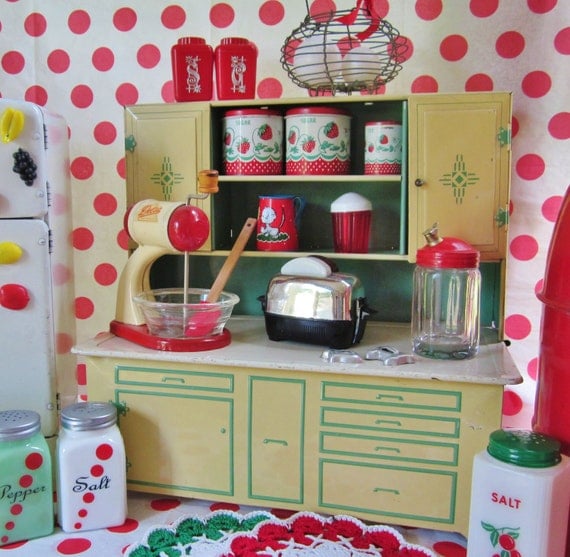 SALE Vintage Tin Toy Kitchen Cupboard Green Play Child Wolverine Kitchen Toy