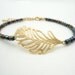 Black Swan Feather Bracelet Friendship Bracelet Beaded Bracelet Swarovski Gold Feather Charm Bracelet Gypsy Bohemian Jewelry Bracelet