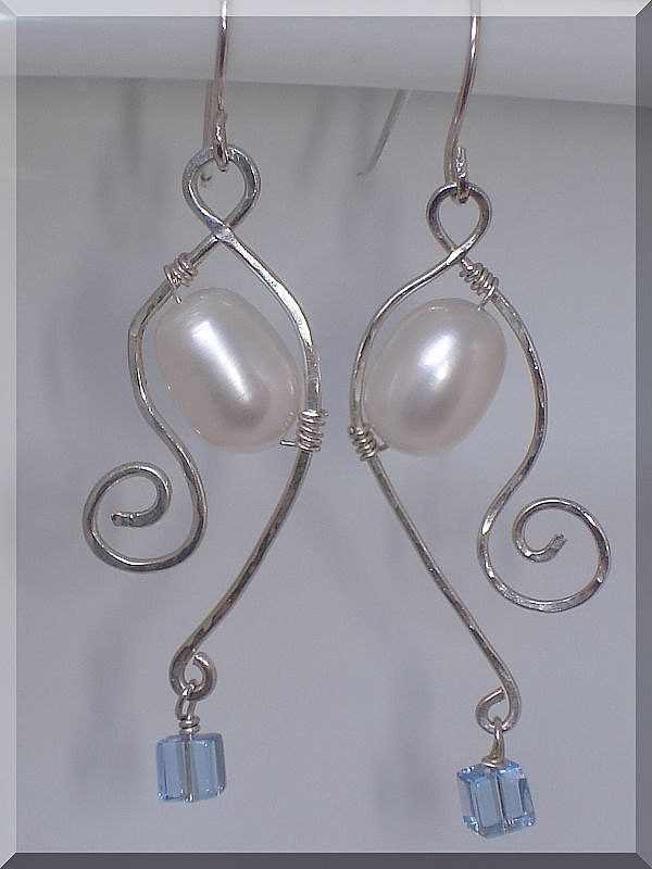 Fresh Water Pearl, Crystal and Sterling Silver Earrings -TT TEAM - jagrocks