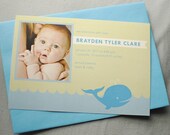 Custom Whale Baby Boy Announcements - I Design & You Print