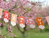 Doily Design Oh Happy Day Wedding Banner - Coral and Pink - Large