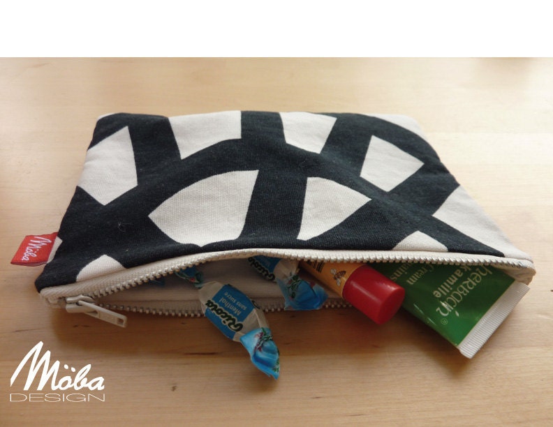 Zippered Pouch, Black and White, White Zippered Bag