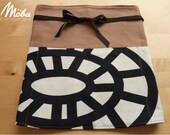 Chef Waist Apron, Taupe with Black and White Bold Graphic Pattern with Black Ribbon Tie