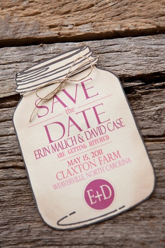 Mason Jar Save the Date for wedding invitations (envelope included)