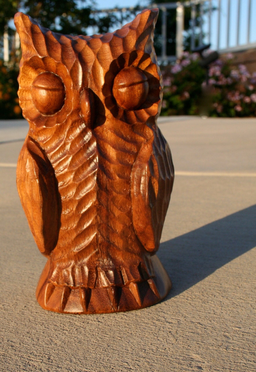 Vintage Wooden Owl Home Decor