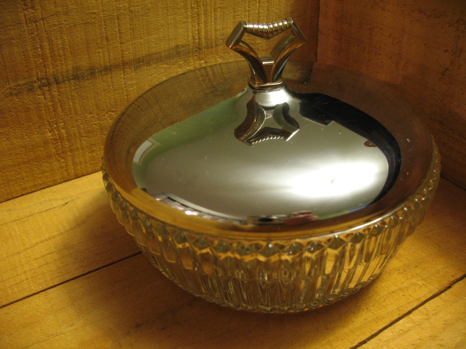 Vintage Glass Candy Dish with Metal Lid by BlueRidgeRetro on Etsy