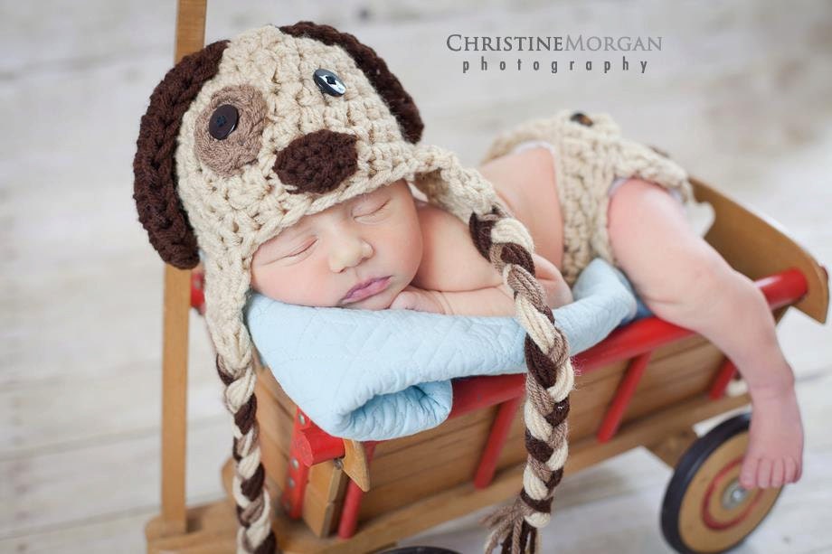 RUSH  Puppy Dog Set hat and diaper cover  PLUS TAIL- Newborn Baby Photo Studio Prop Hat Photography -Team Colors Available