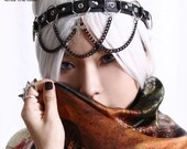 Gothic Punk Princess Armor Metal Ring Crown Leather Headband Black Chain Larp