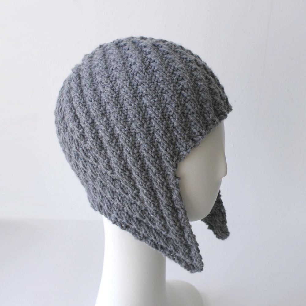 Herringbone Rib Aviator Hat in gray