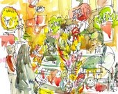 Old Fashioned Candy Store, watercolor sketch in bright colors - 8x10 print from an original watercolor sketch