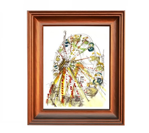 Ferris Wheel Watercolor  Sketch, rainbow carnival summer Sketch - 8x10 fine art print
