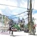San Francisco Cole Valley power lines, urban watercolor sketch in blue and grey - 8x10 print