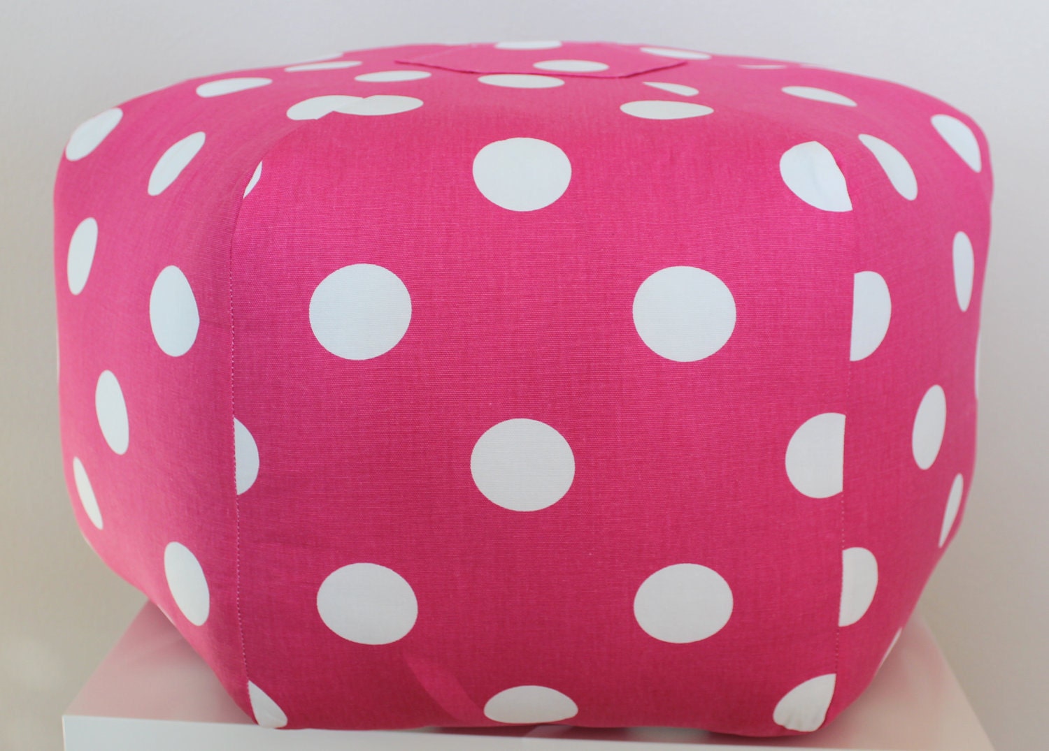 24" Ottoman Pouf Floor Pillow Hot Pink Polka Dot Oxygen White