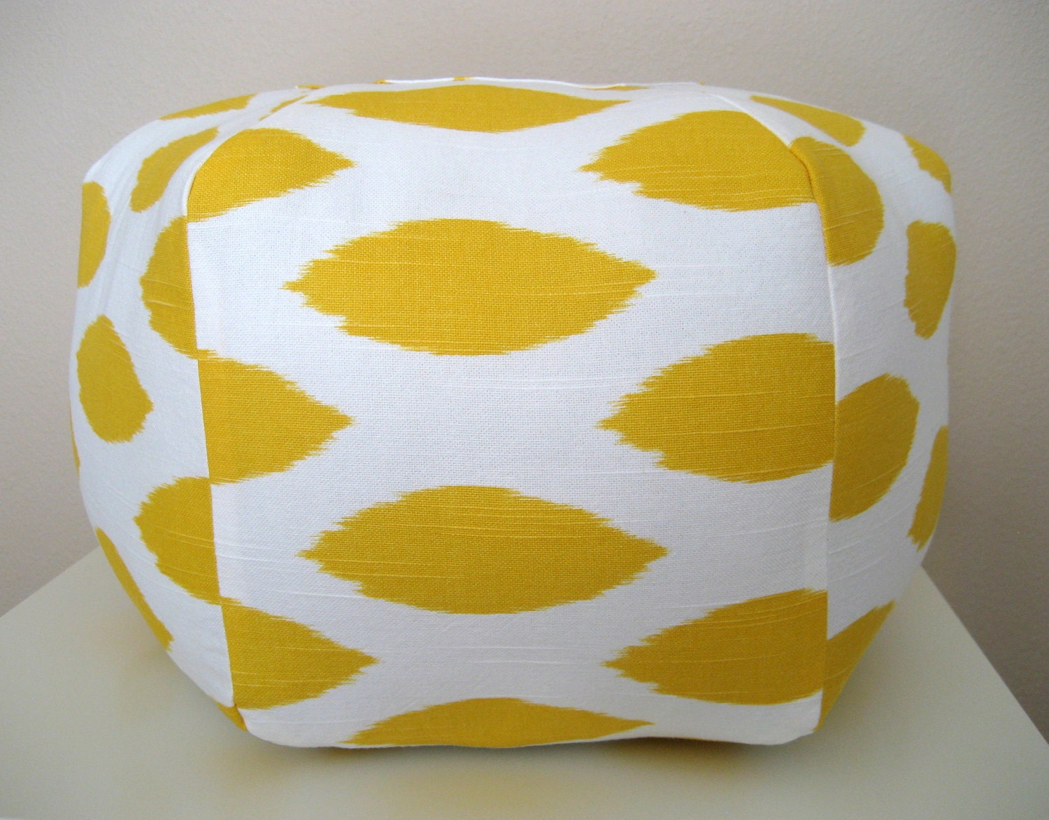 18" Ottoman Pouf Floor Pillow Yellow White Ikat