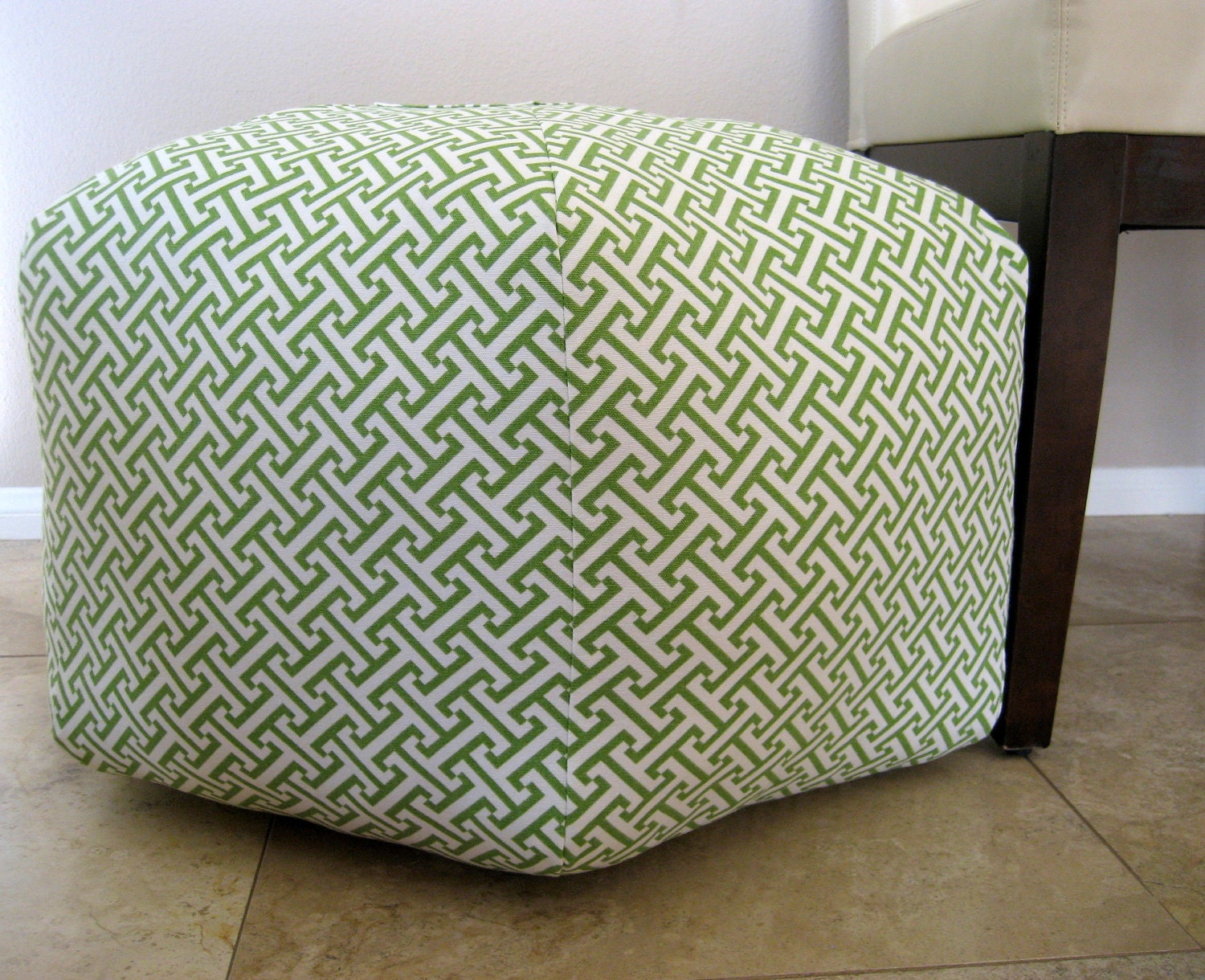 24" Ottoman Pouf Floor Pillow Waverly Cross Section Green