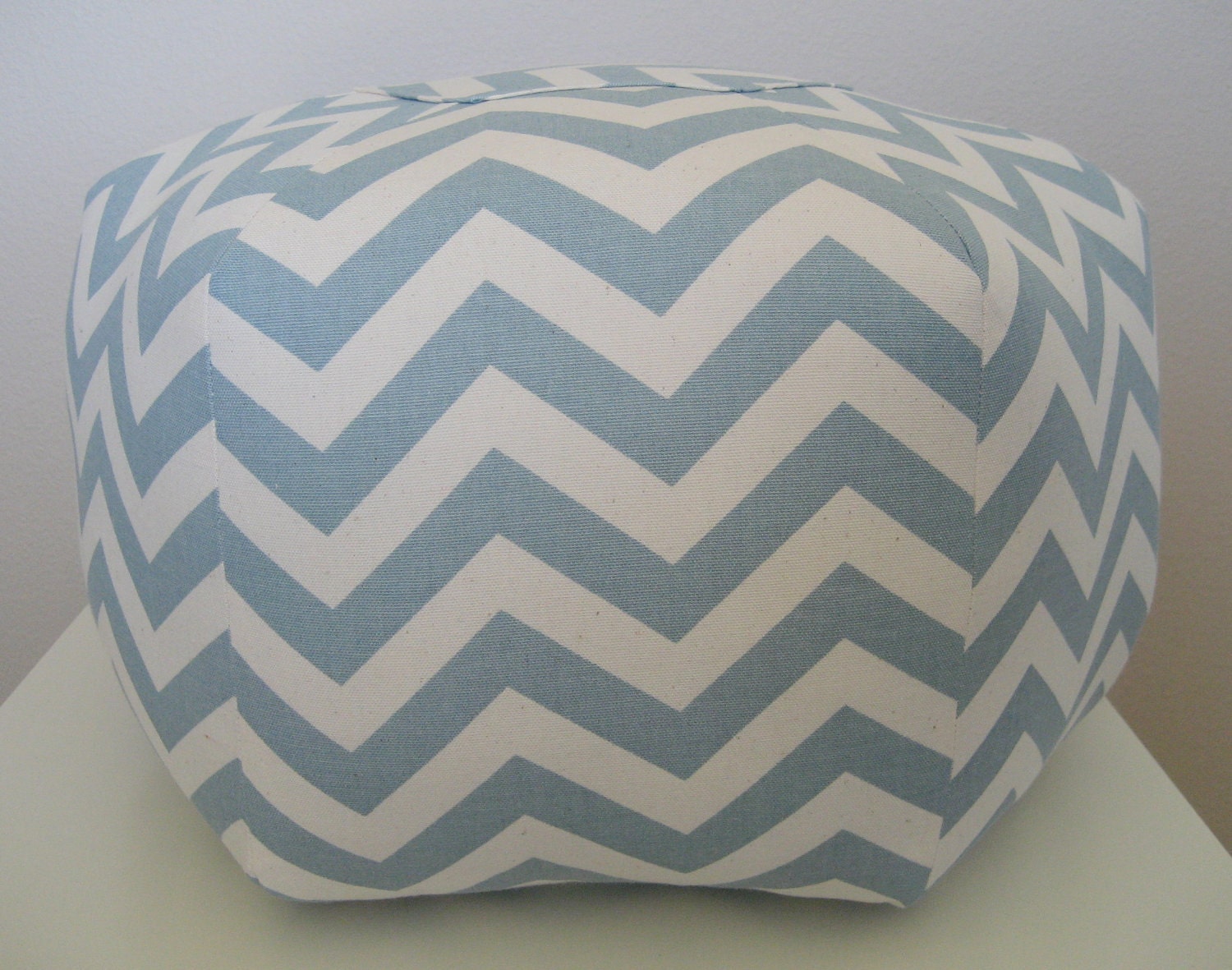18" Ottoman Pouf Floor Pillow Blue Natural Zig Zag Chevron