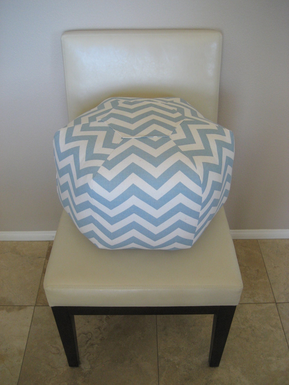 18" Ottoman Pouf Floor Pillow Blue Natural Zig Zag Chevron