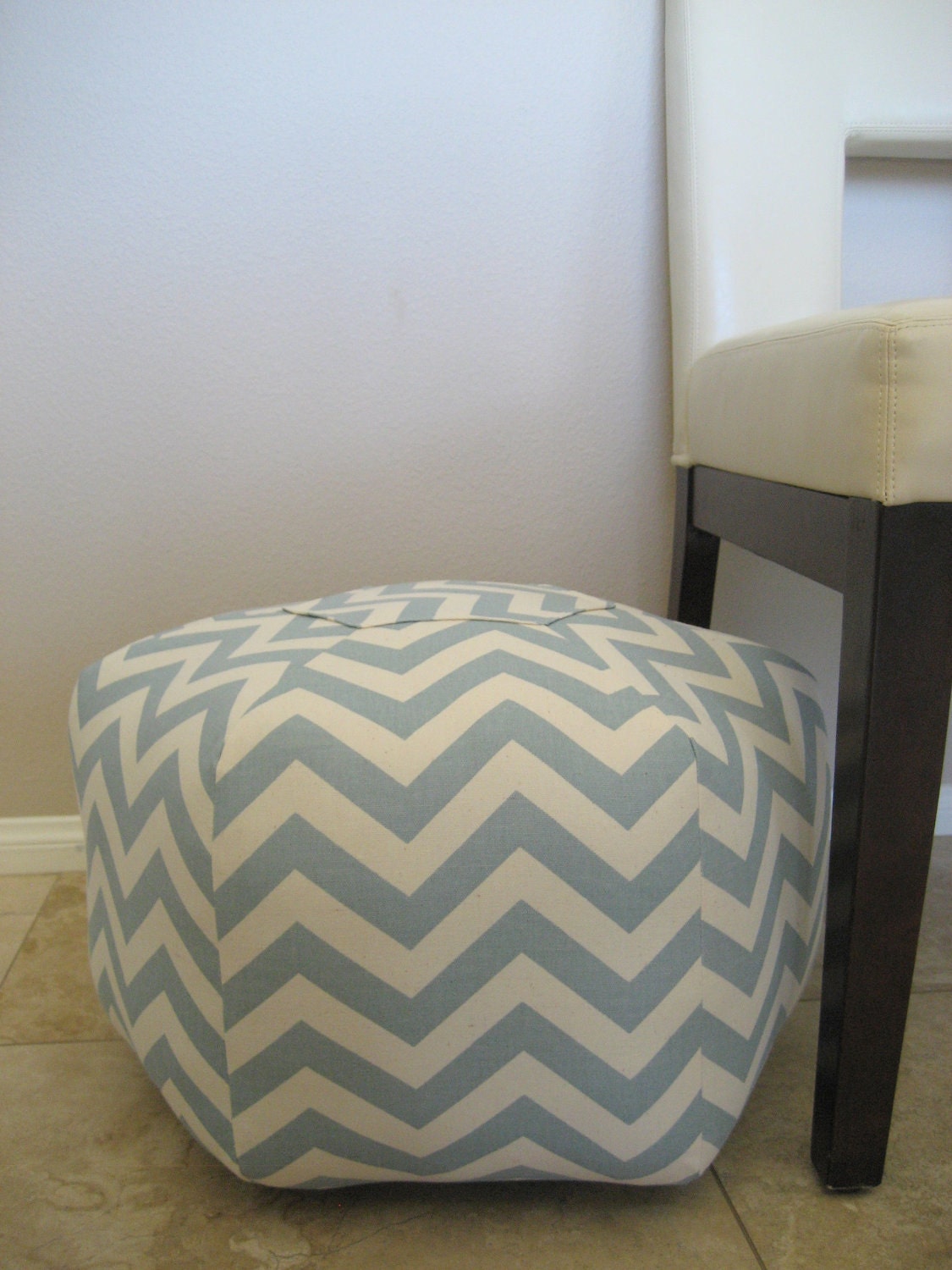 18" Ottoman Pouf Floor Pillow Blue Natural Zig Zag Chevron