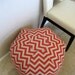 24" Ottoman Pouf Floor Pillow Red Natural Zig Zag Chevron