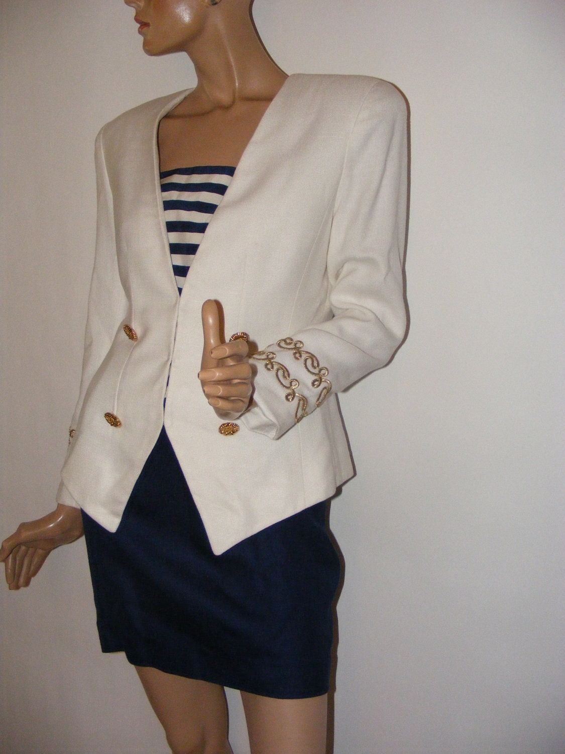RESERVED for LIU Vintage 80s Lillie Rubin Snappy Nautical Suit Jacket Mini-Skirt 4-6
