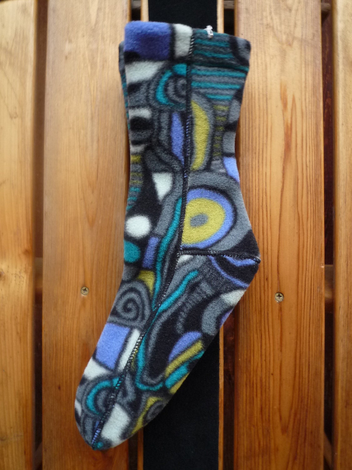 Size Small XWide Fleece Socks Blue MidCentury Modern Art