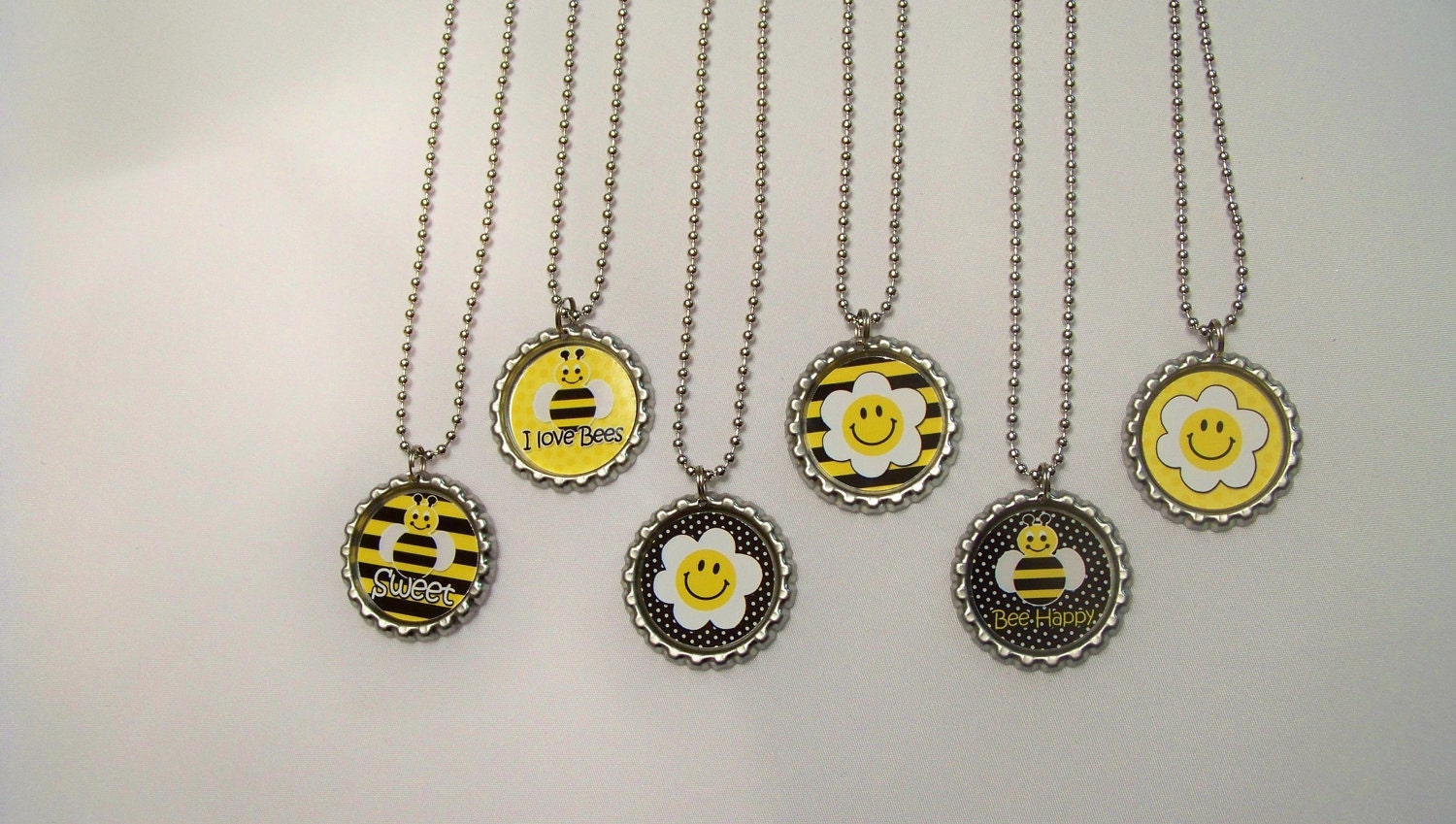 Quantity of 12 BUMBLE BEE Bottlecap Necklace Great for Birthday Party Favors
