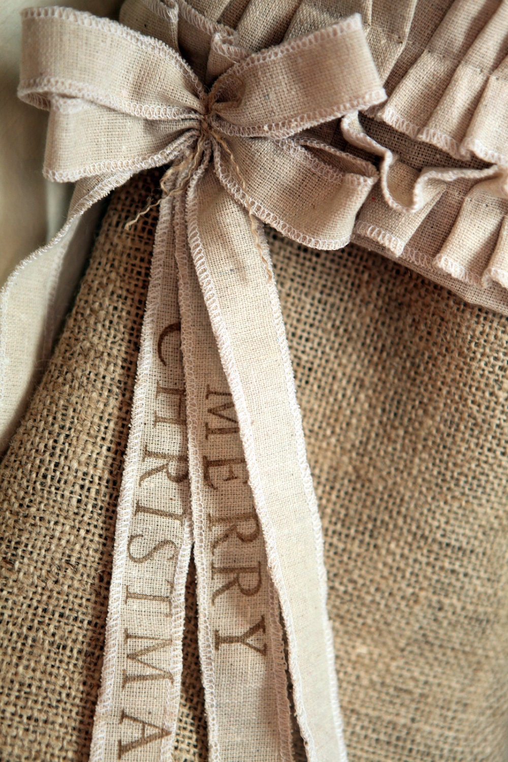 Burlap Christmas Stocking, cotton ruffles, custom, personalized