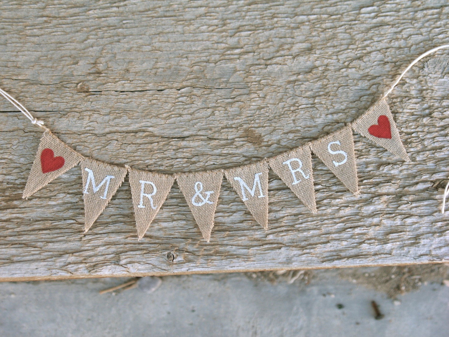 Mr. & Mrs. Wedding Cake Topper in tea dyed Cotton and white lettering, baker banner, cake banner, hearts, pie toppr