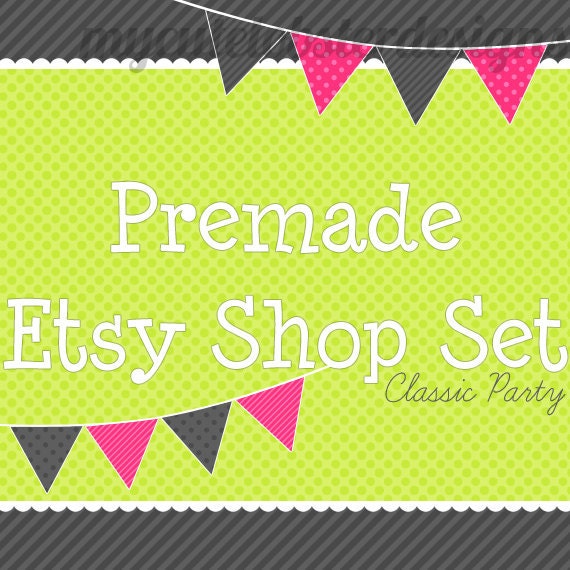 Premade Etsy Shop Set - banners, avatars, listing images - Classic Party - original, bright