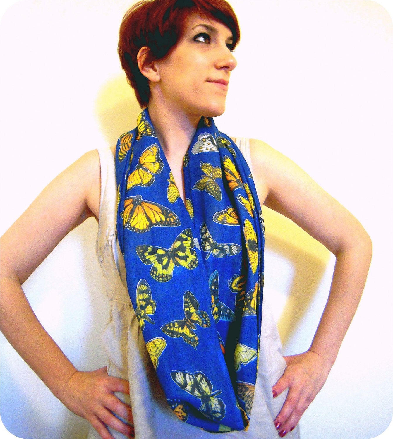 Illustrated Butterfly Infinity Scarf