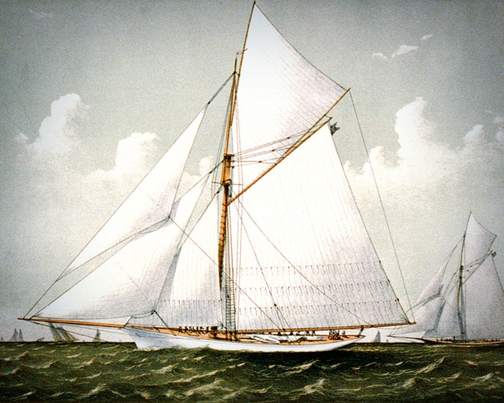 Vintage Sailboat Art Print - 8x10 - Sloop Yacht "Volunteer"