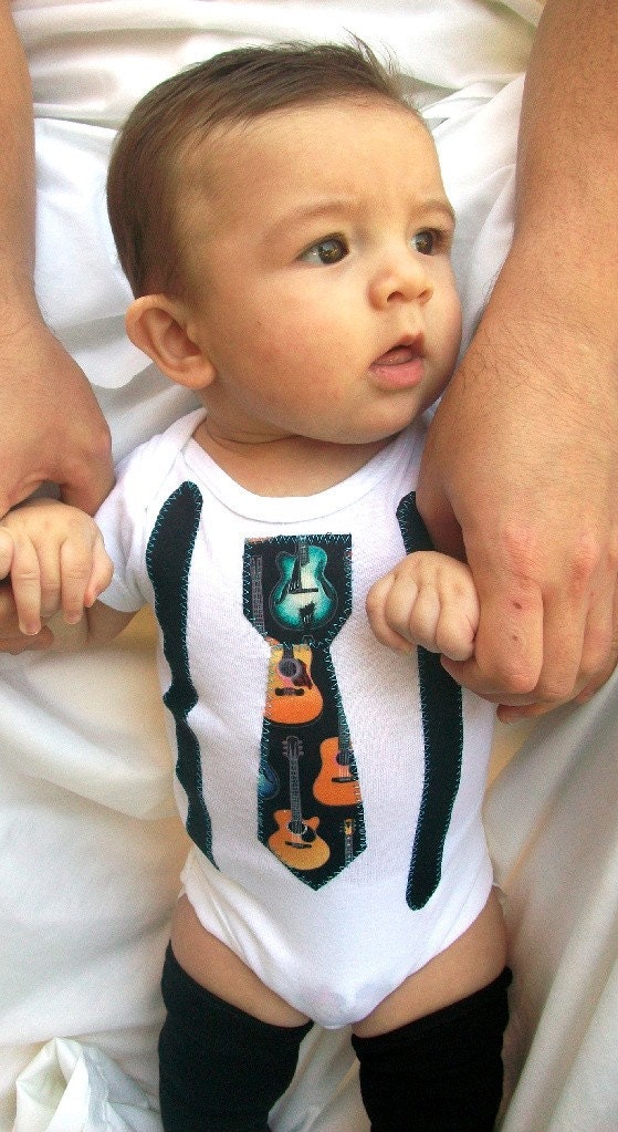 Little Man Onesie Tie with suspenders  One Z Onsie Guitars