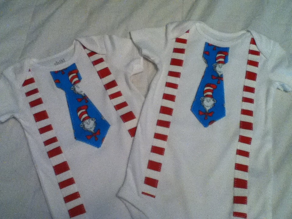 Twins Baby Boys Set Tie Onesie Set Dr. Suess Cat in the Hat Going Home Outfit Photo Prop