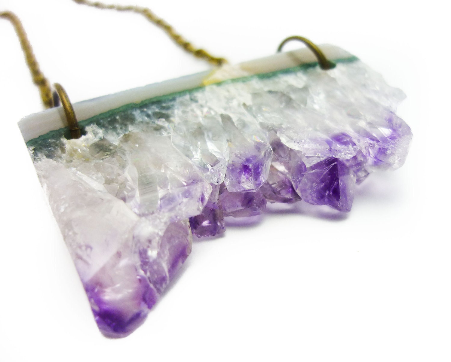 Amethyst Druzy Bar Slice Crystal Quartz Necklace n.47