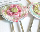 Fabric Flower Jumbo Paperclip Bookmarks, Bookmarkers, Office Stationery, Office Paperclips, SET of 2