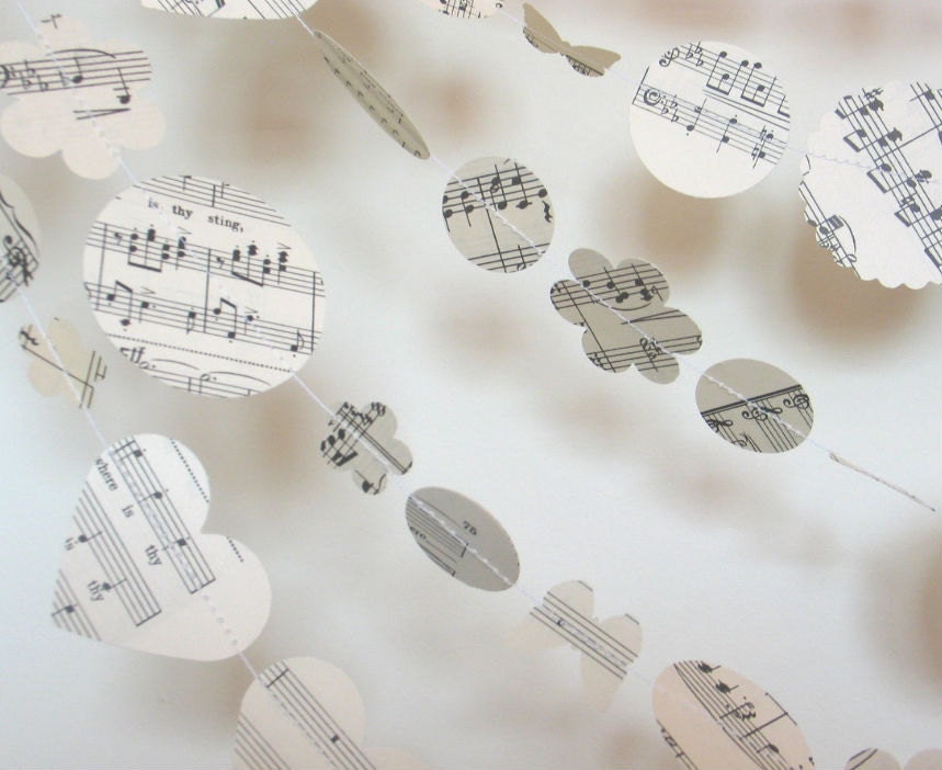 Vintage Music Sheet Paper Garland / Wedding Paper Garland / Party Decoration /  Approx 10ft