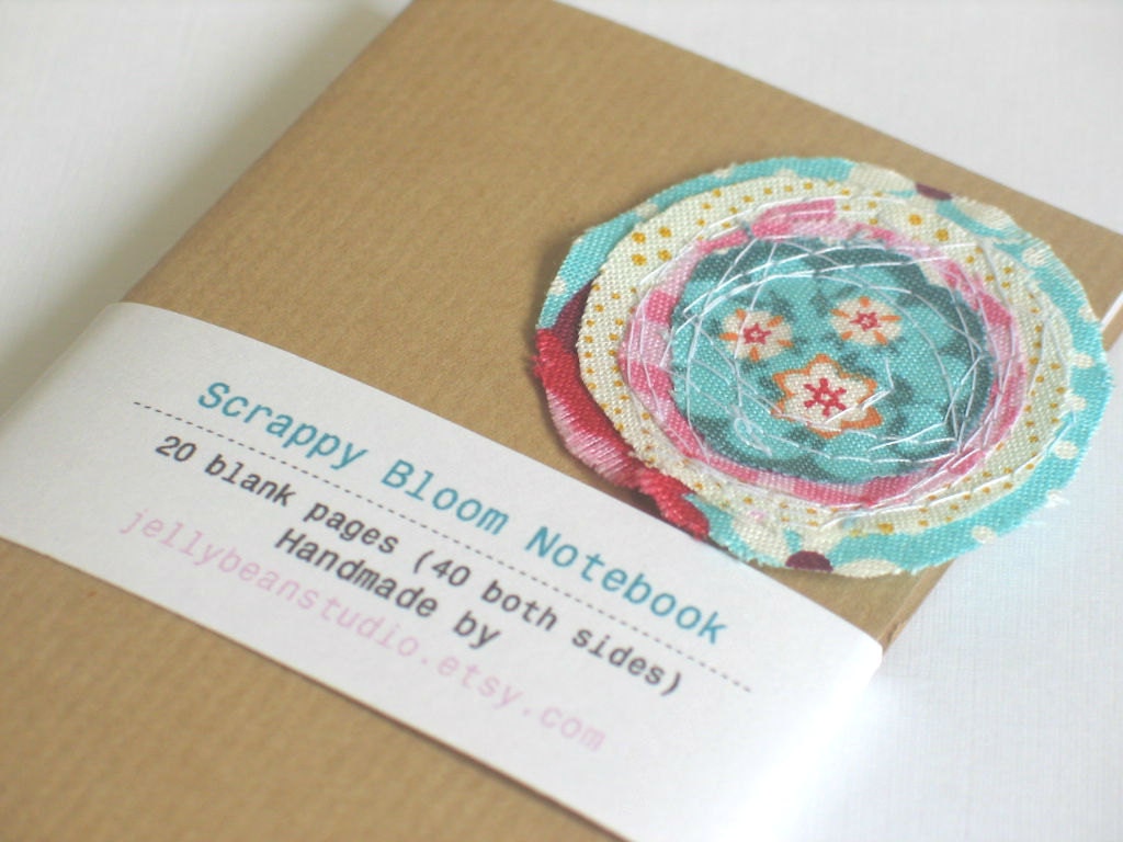 SALE...........Scrappy Bloom MINI Handmade 3 x 5 Notebook / Journal / Jotter with Handmade Fabric Flower