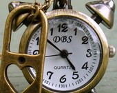 Steampunk Victorian pocket watch necklace pendant charm Cute Mini CLOCK- HEART lock Necklace