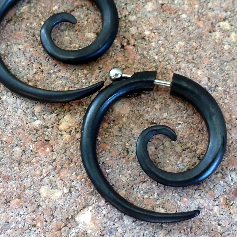 Organic Tribal SPIRAL HASRAT earrings bone wooden horn